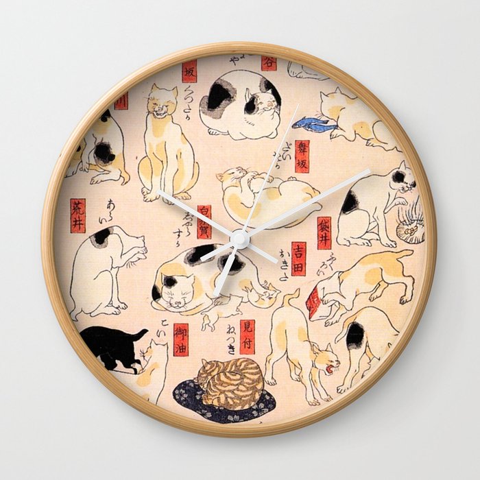 Cats for the Stations and Positions of the Tokaido Road print 2 portrait Wall Clock