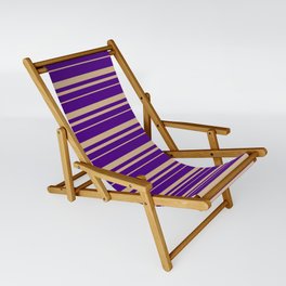 [ Thumbnail: Indigo & Tan Colored Pattern of Stripes Sling Chair ]