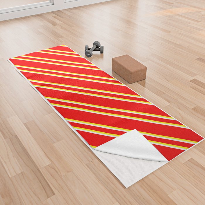 Red, Yellow, and White Colored Stripes Pattern Yoga Towel