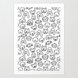Cute Black and White Dog Lineart pattern Art Print