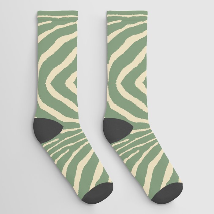 Zebra Wild Animal Print 725 Sage Green and Beige Socks