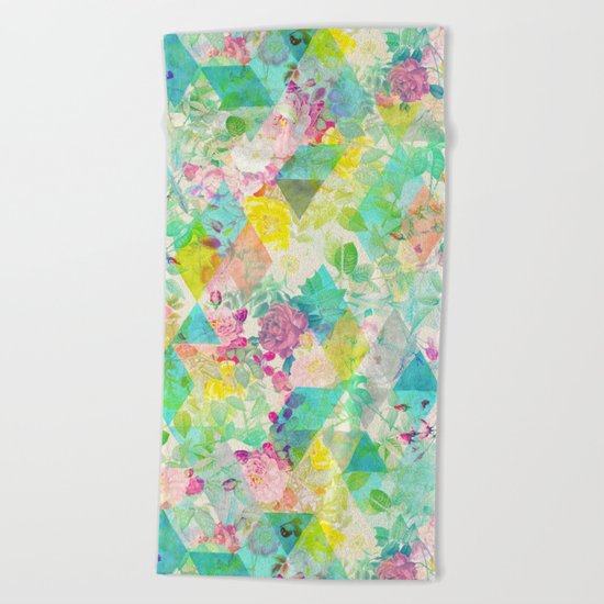 Floral triangles Beach Towel