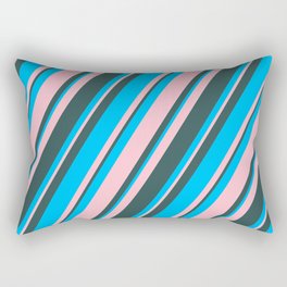 [ Thumbnail: Deep Sky Blue, Pink & Dark Slate Gray Colored Stripes Pattern Rectangular Pillow ]