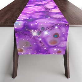Neon marble space #3: purple, gold, stars Table Runner