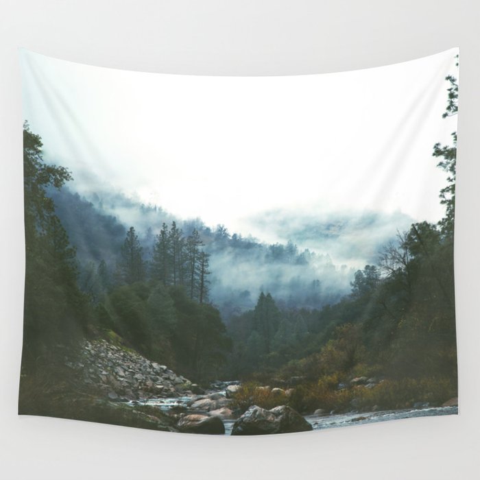 Into the foggy woods - Nature Landscape Photography Wall Tapestry