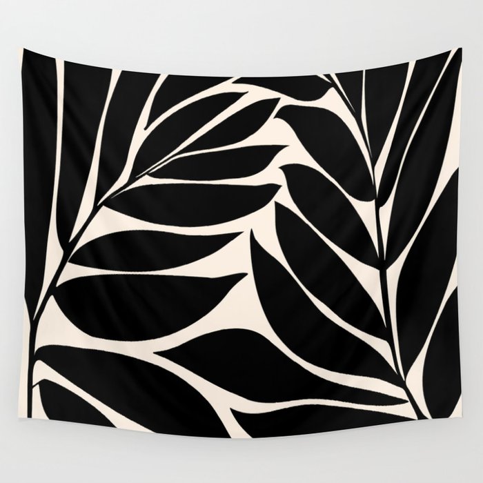 Black Seagrass Shapes Drawing Wall Tapestry