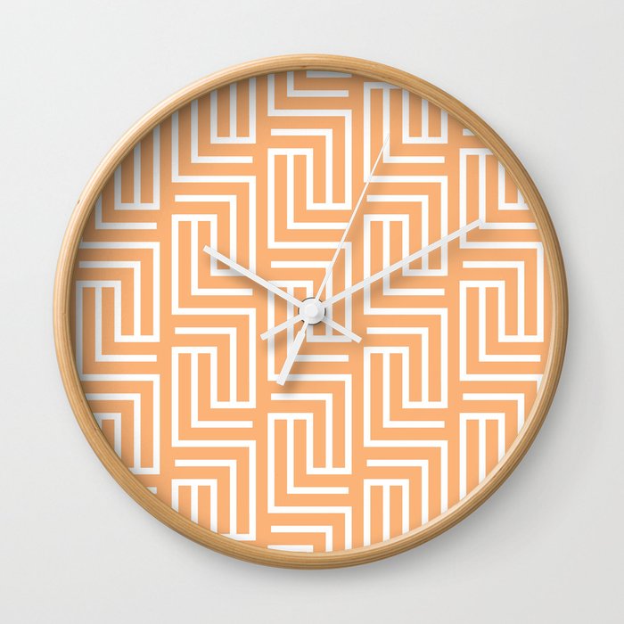 Orange and White Tessellation Line Pattern Pairs DE 2022 Popular Color Market Melon DE5199 Wall Clock