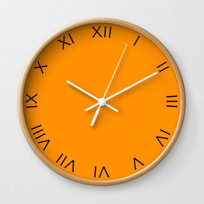 Black Roman Numbers On Orange Wall Clock Wall Clock