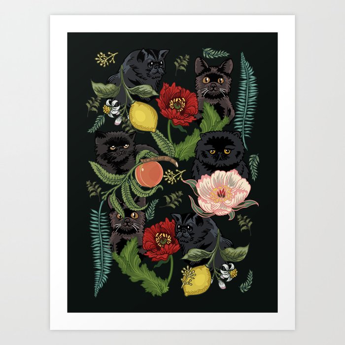 Botanical and Black Cats Kunstdrucke