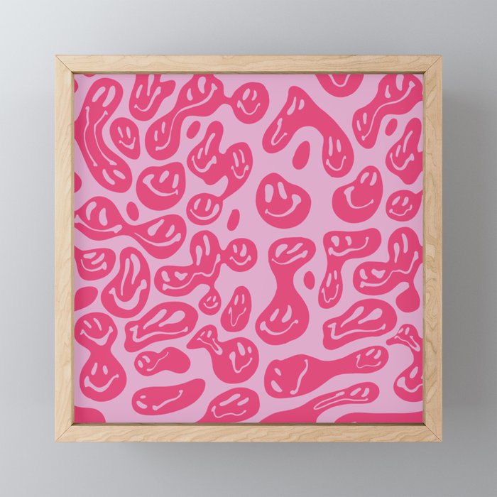 Pink Dripping Smiley Framed Mini Art Print