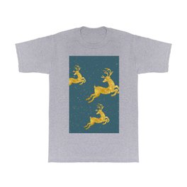 Golden Reindeer Teal T Shirt | Symbol, Shiny, Graphicdesign, Magic, Holiday, Xmas, Merry, Seasonal, Watercolor, Winter 