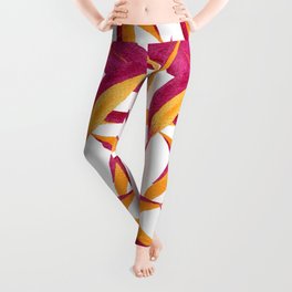 Ruby and golden leaf pattern in watercolor Leggings