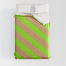 [ Thumbnail: Dark Salmon & Chartreuse Colored Lined Pattern Duvet Cover ]