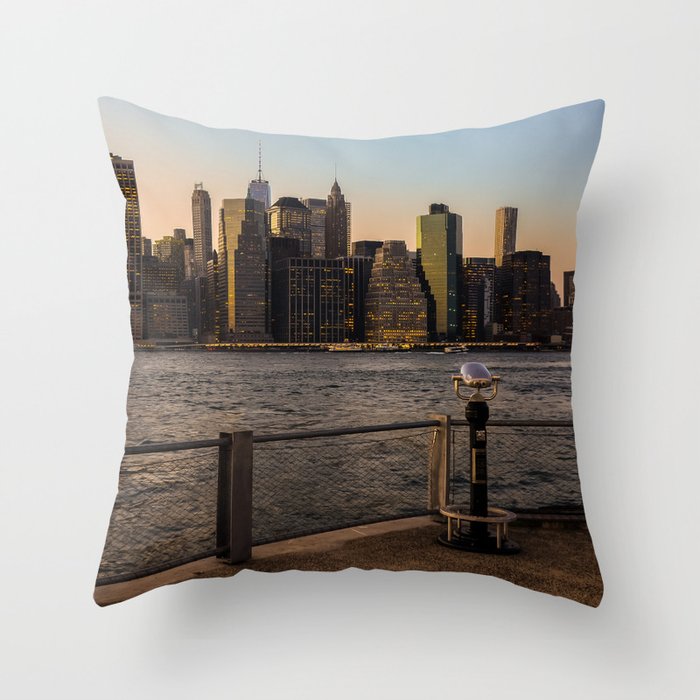 Manhattan skyline at sunset in New York City Throw Pillow