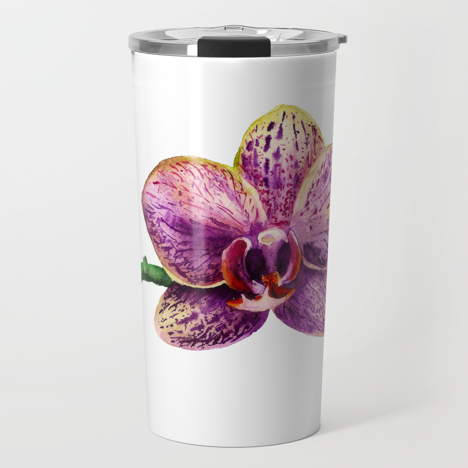 Watercolor Image Of Purple Orchid Travel Mug By Nadezhdashoshina Society6