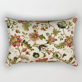 Red Green Jacobean Floral Embroidery Pattern Rectangular Pillow