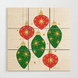 Vintage Christmas Ornaments Baubles Red Green Wood Wall Art