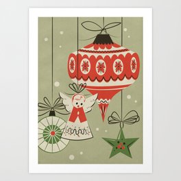Angels and Ornaments Vintage Christmas Art Print