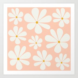 Retro Daisy Pattern - Peach Pink Bold Floral Art Print