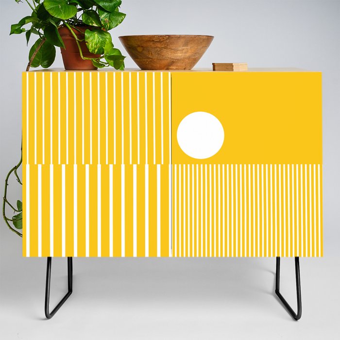 Stripes Pattern and Lines in Mustard Yellow  (Sun Rise Abstract) Credenza