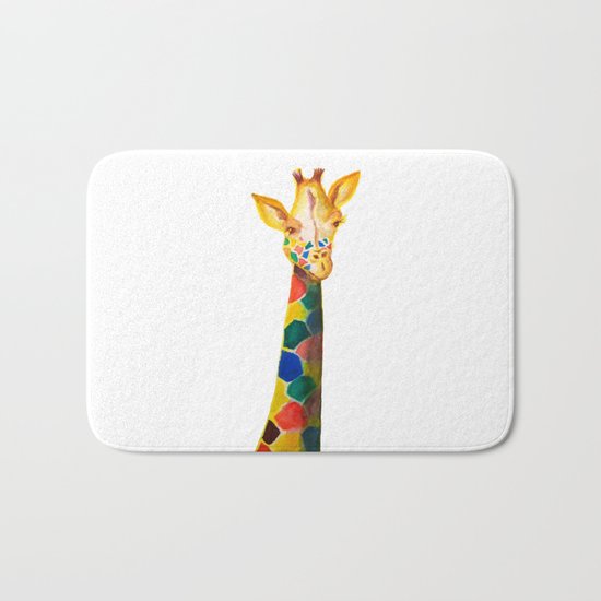 Giraffe Watercolor Print Bath Mat