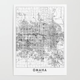 Omaha White Map Poster | White, Map, Abstract, Digital, America, Vector, Illustration, Maps, Streetmap, Nebraska 