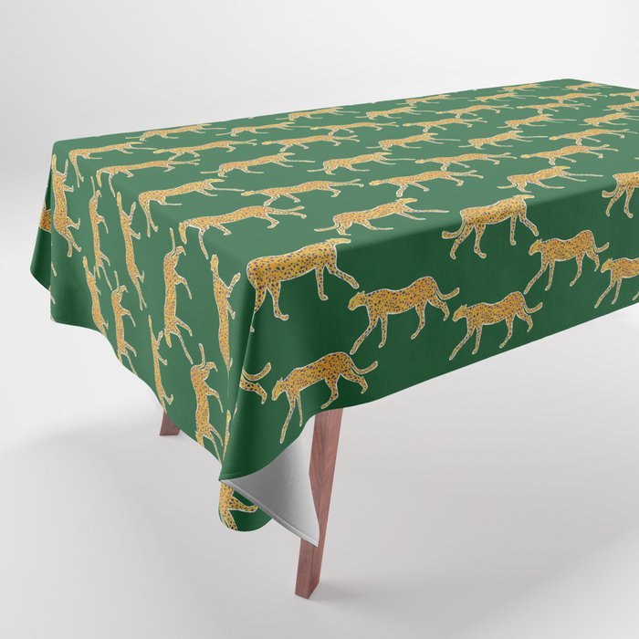 Tropical Animal Print Green Cheetah Illustration Tablecloth