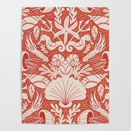 Neptune's joy warm red damask reworked Poster