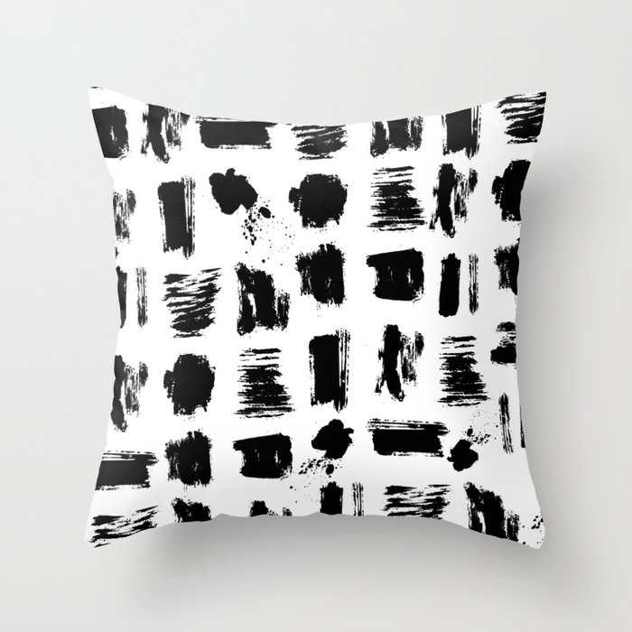 Modern Black White Artistic Watercolor Brushstrokes Throw Pillow