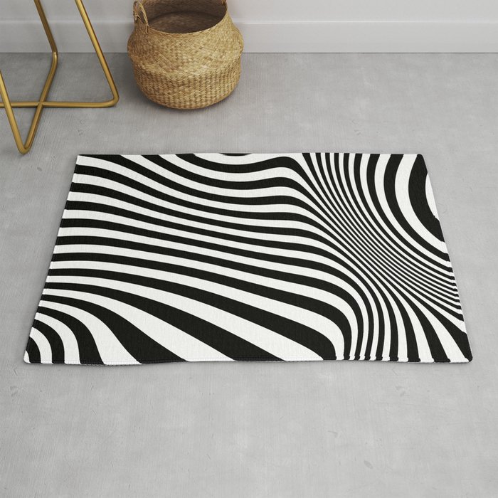 Retro Shapes And Lines Black And White Optical Art Rug