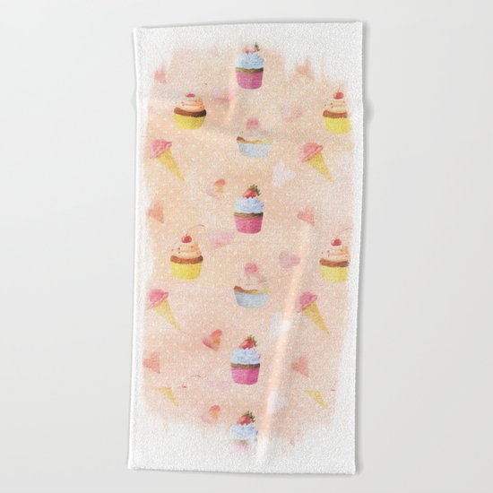 Happy summer- lovely vintage cake summer pattern Beach Towel