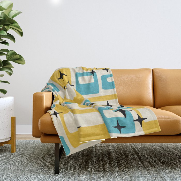 Retro Mid Century Modern Abstract Pattern 224 Blue and Yellow Throw Blanket