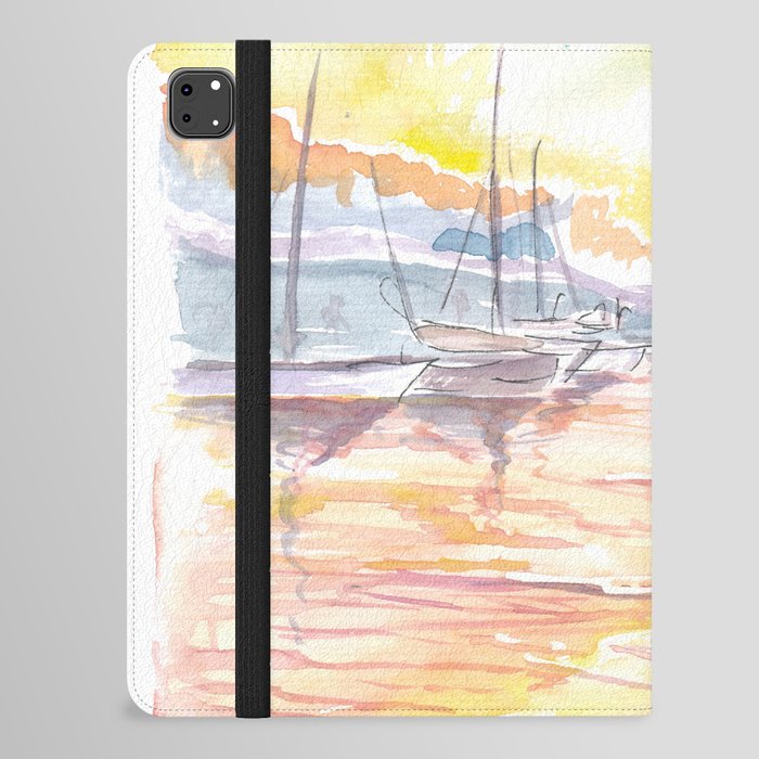 Dreamy Yacht Harbour with Sunset and Light on Water iPad Folio Case