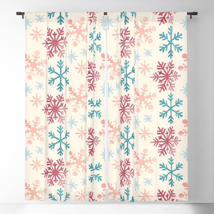 Christmas Pattern Watercolor Snowflake Pink Blue Blackout Curtain