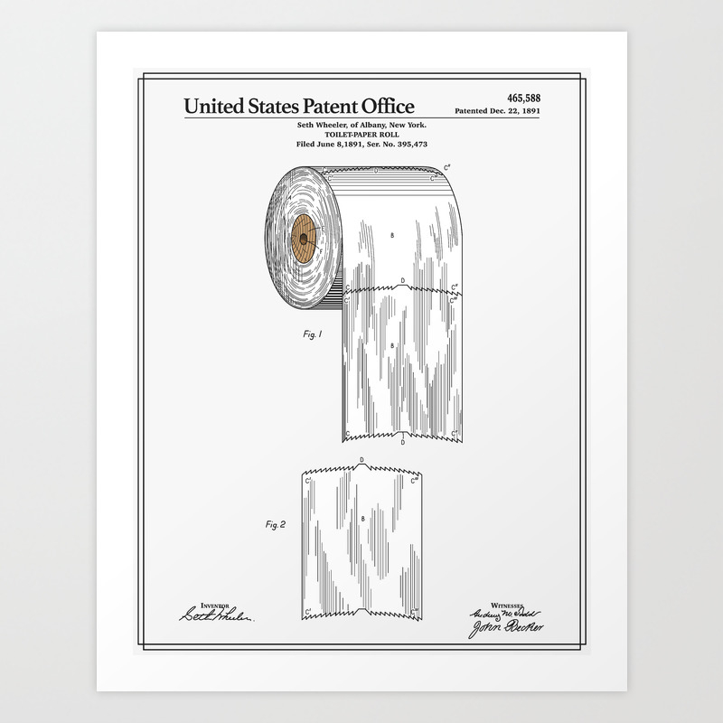 Bathroom Decor Original Toilet Paper Roll 1891 US Patent Art Print Vintage 60 