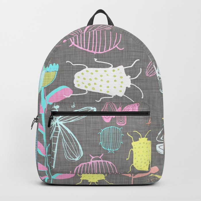 Insect watercolor grey textile texture Backpack