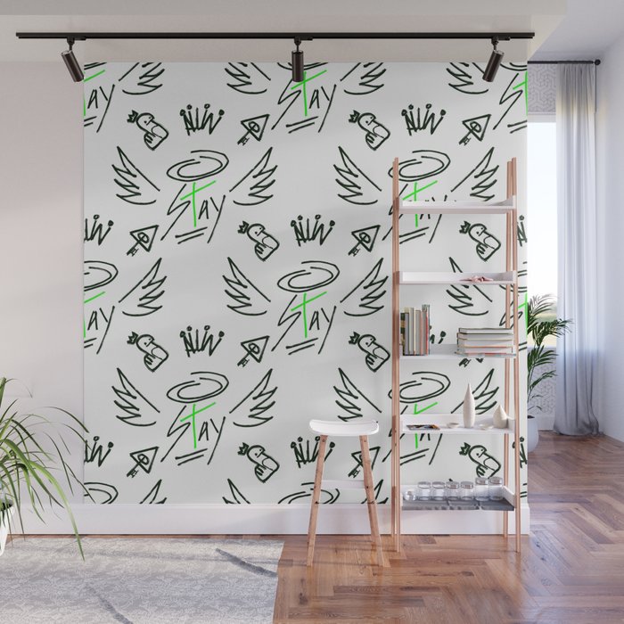 Winged Stay - Green + White Wall Mural