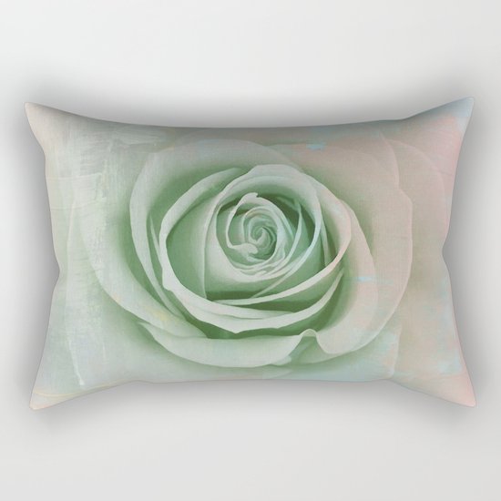 Elegant Painterly Mint Green Rose Abstract Rectangular Pillow