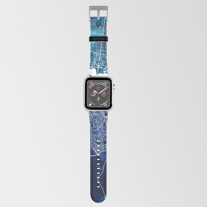 Canberra Australia Map Navy Blue Turquoise Watercolor Apple Watch Band