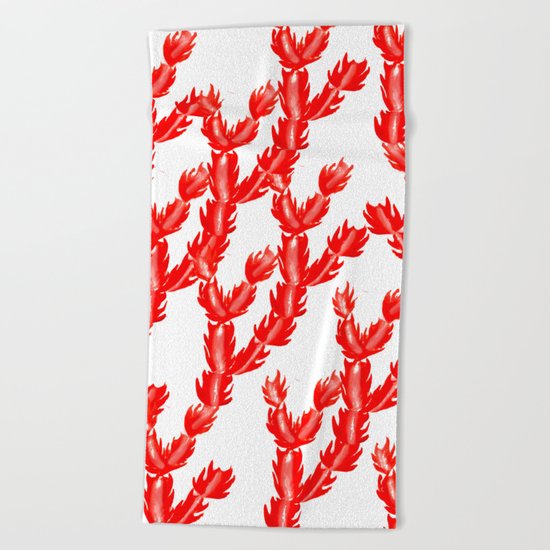 Pink Succulent Pattern Beach Towel