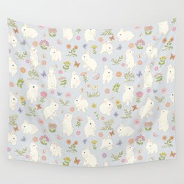 Cute White Bunnies in The Meadow 2 Wall Tapestry