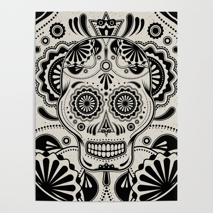 Sugar Skull Art B&W Poster