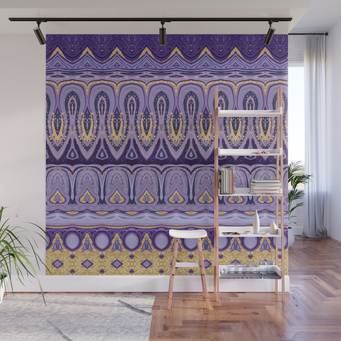 Periwinkle Gold Rug Pattern Wall Mural