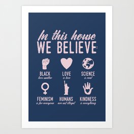 In This House We Believe, Navy & Pink Art Print