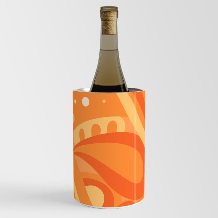 So Trippy Retro Psychedelic Abstract Pattern 2 in Orange Tangerine Tones Wine Chiller