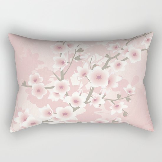 Vintage Floral Cherry Blossom Rectangular Pillow