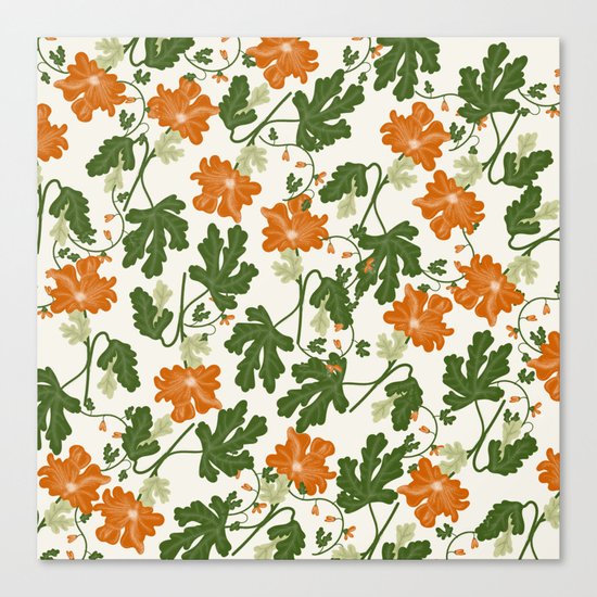 Orange Vintage Flower Pattern Canvas Print