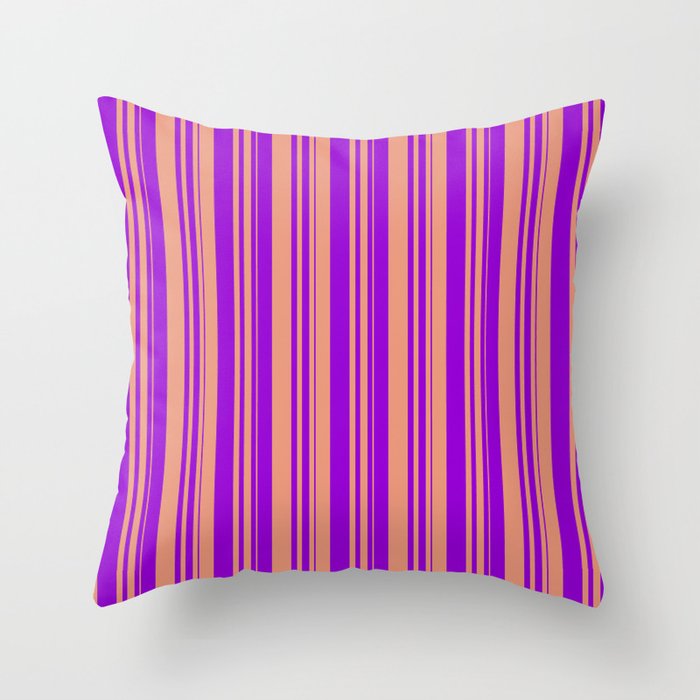 Dark Salmon and Dark Violet Colored Lined/Striped Pattern Throw Pillow