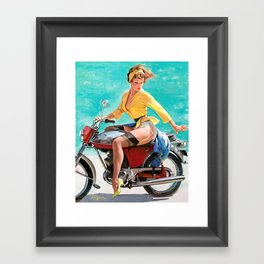 Motorcycle Pinup Girl Framed Art Print
