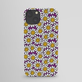 Purple Smiley Daisy Flower Pattern iPhone Case